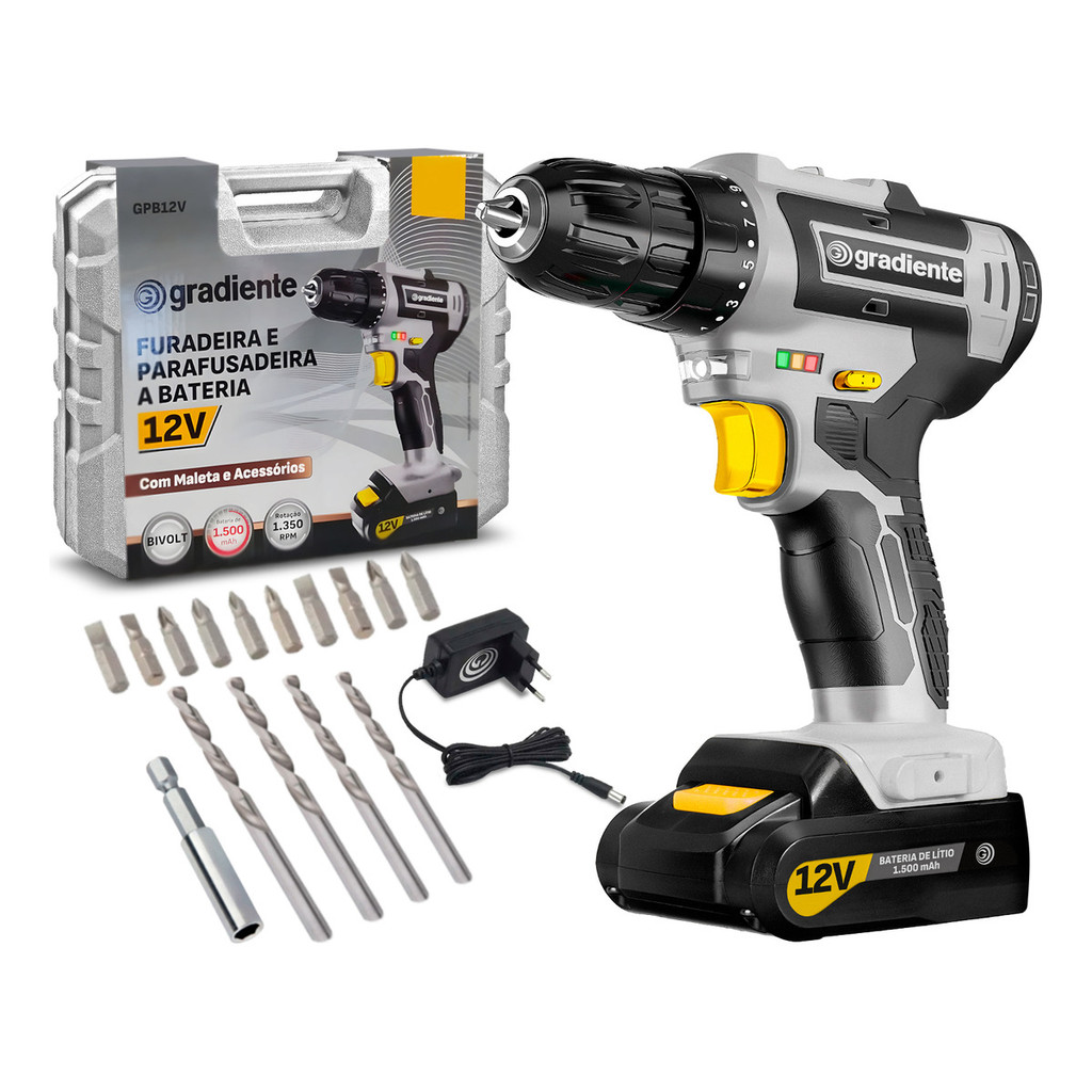Parafusadeira Furadeira 12v 3/8 Lítio C/ Acessórios E Maleta em Oferta na Shopee