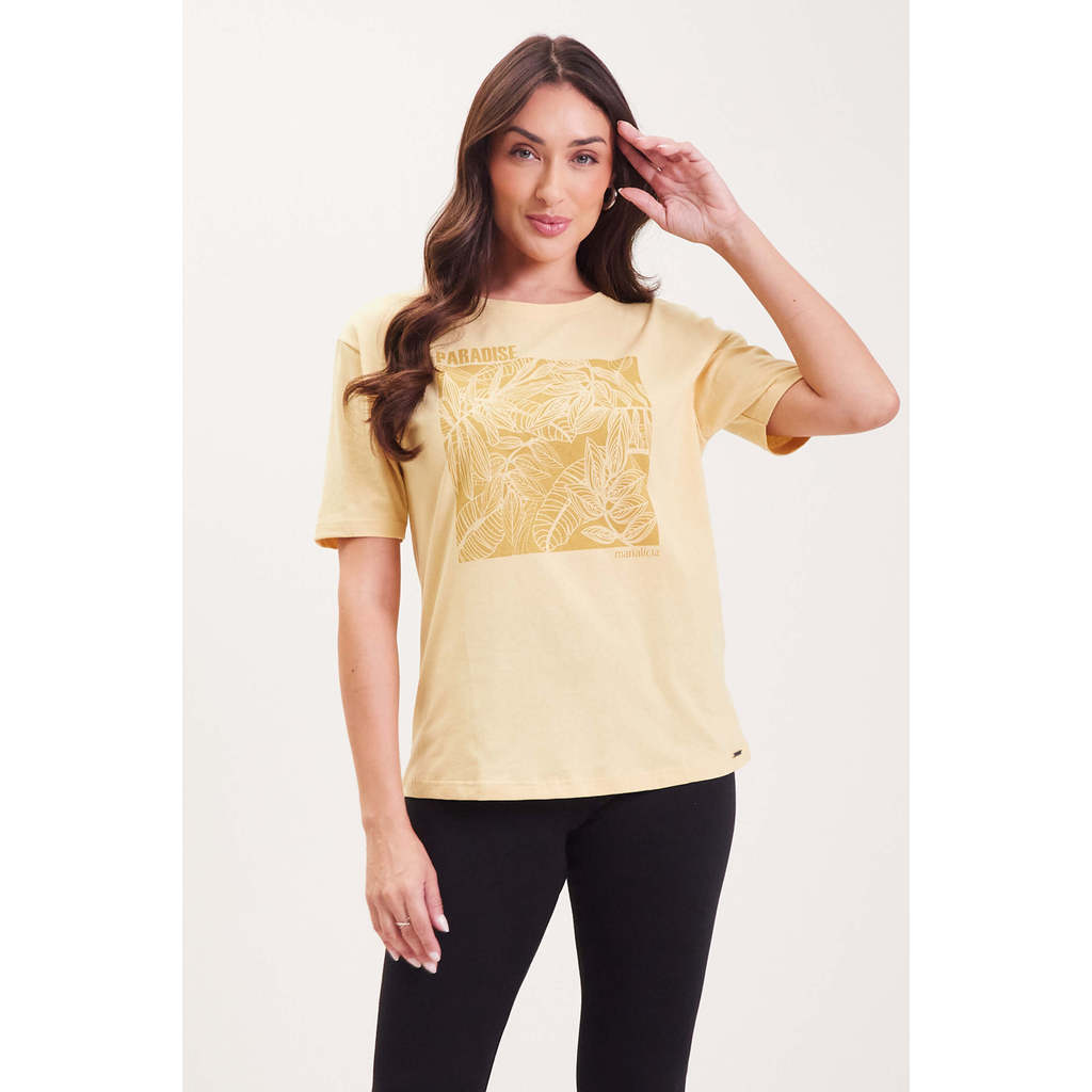 T-Shirt Feminina Folhas Marialícia Amarelo