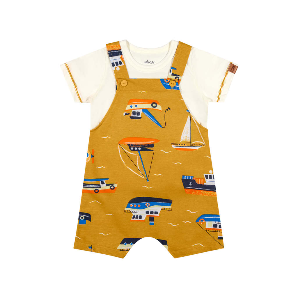 Conjunto Bebê Menino Jardineira Barcos Elian Amarelo