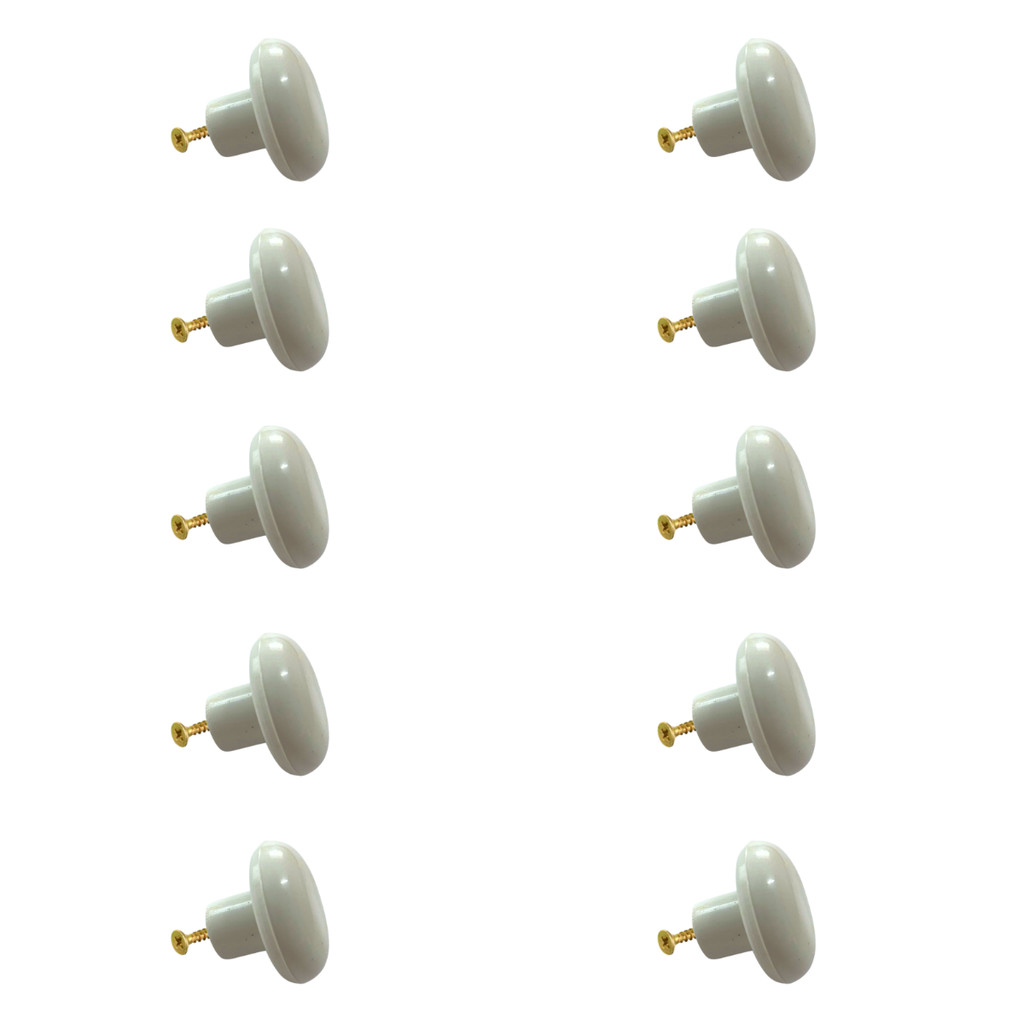 Kit 10 Puxadores Bolinha Redondo Branco Porta Gaveta Armário