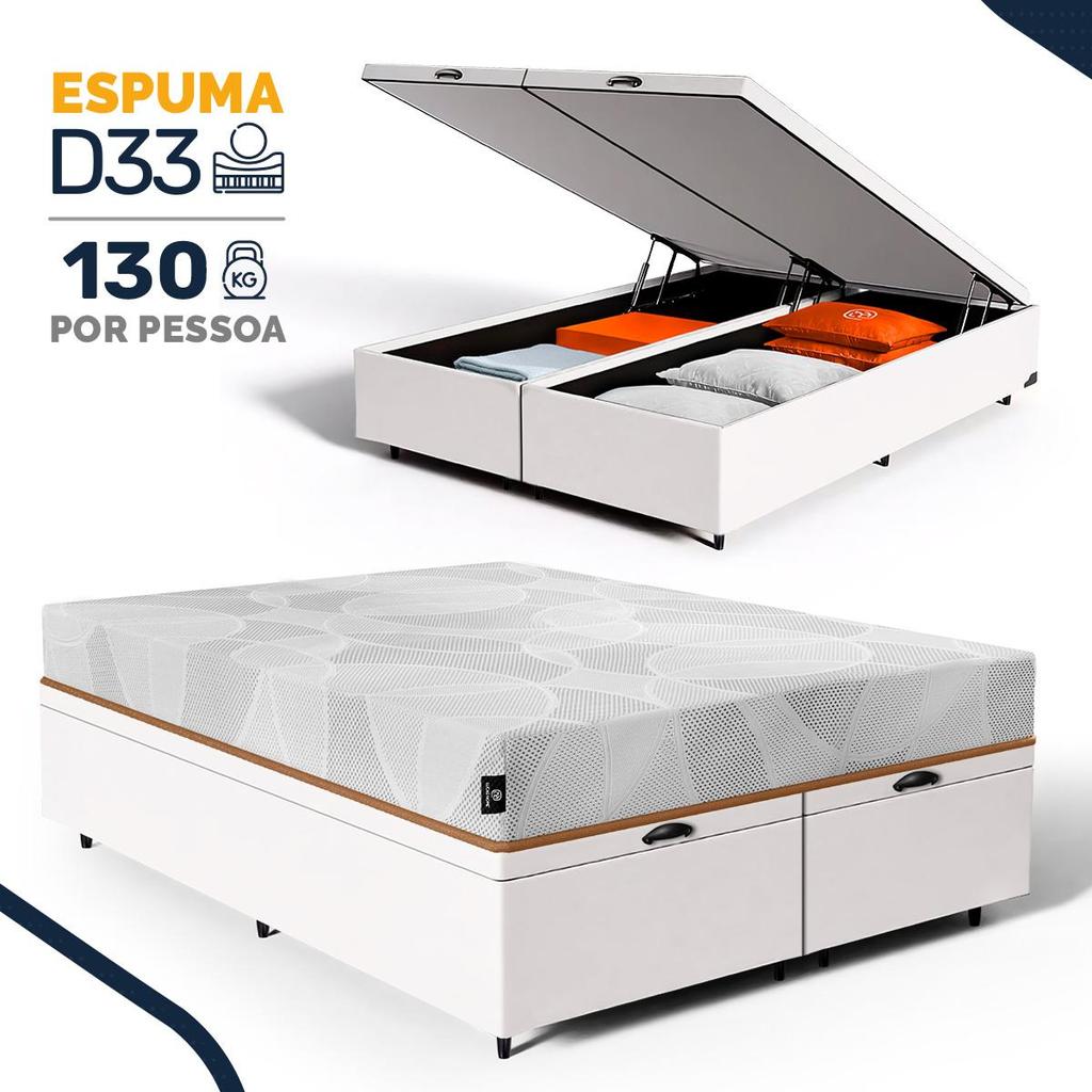 Cama Box Baú com Colchão Ortopédico de Espuma D33 a  Vácuo Sonno Full - Lucas Home - Queen