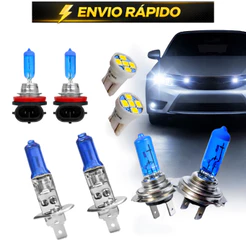 Kit Par Lampadas Para Farol Alta Baixo Milha e Lanterna H1 H7 H11 E T10 Super Branco Duplo Foco
