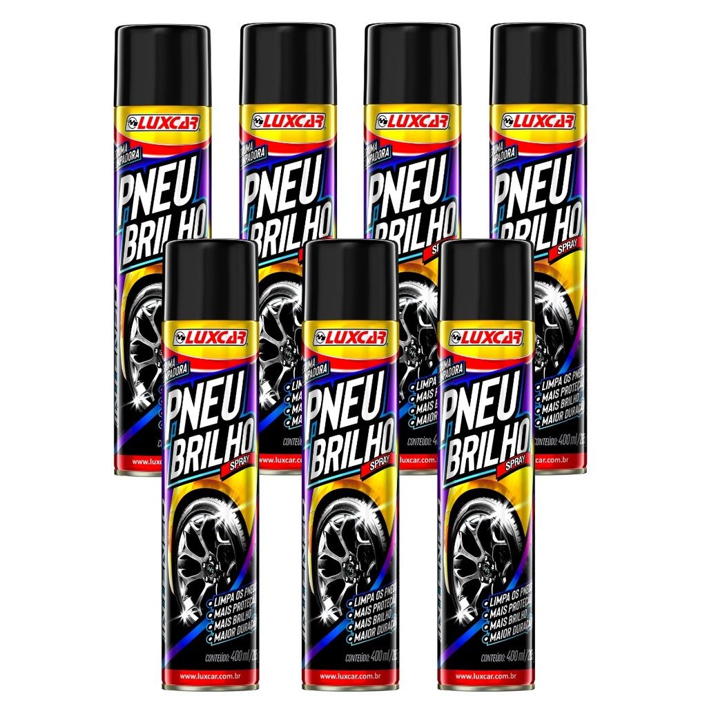 Spray Pretinho Brilho Proteção Limpa Pneus 400ml 7 Unidades Acabamento Premium Abrilhantador