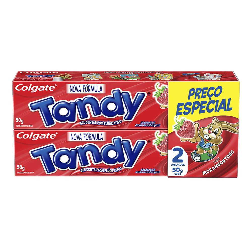 Gel Dental Infantil Tandy com Flúor Ativo Sabor Morangostoso 2 Unidades 50g cada em Oferta na Shopee