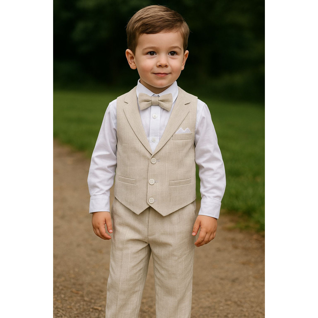 Roupa Social Colete Infantil Colete Camisa Calça  Gravata Bege Casamento