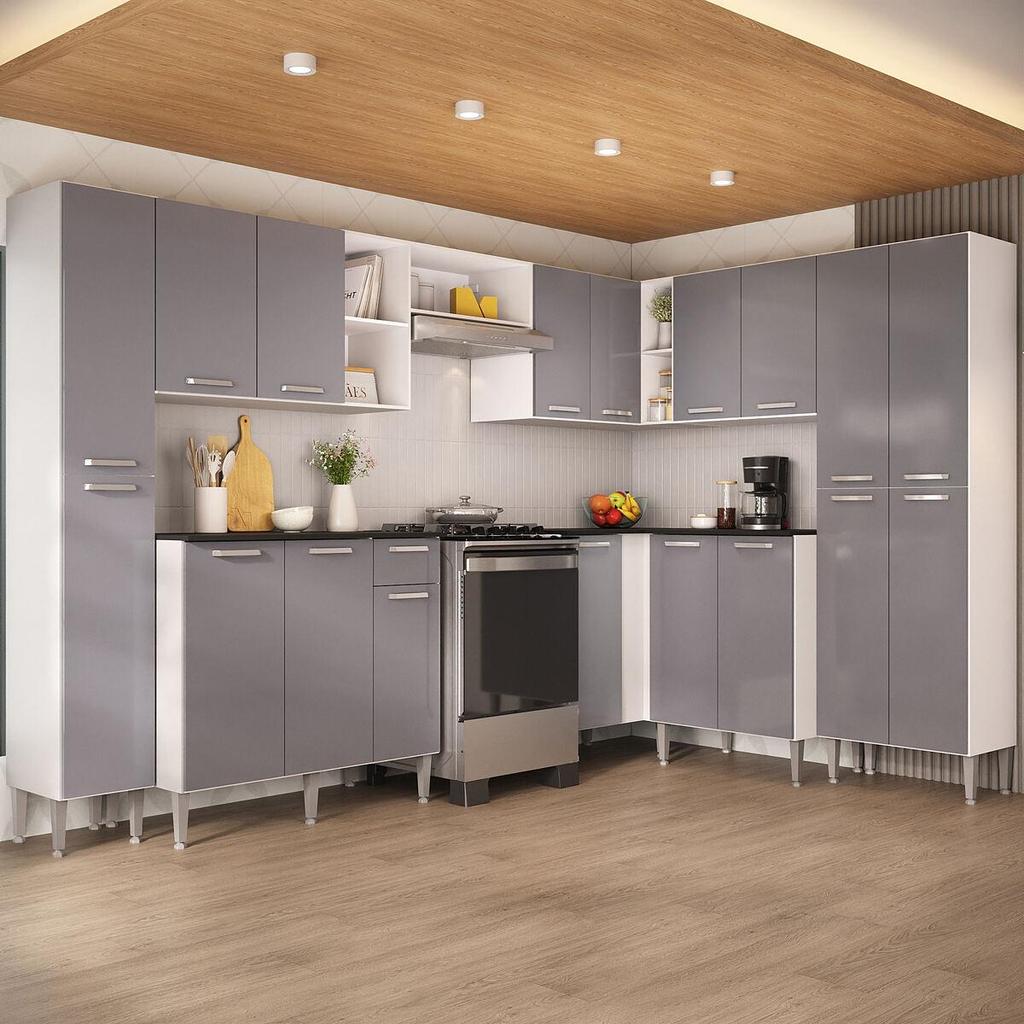 Armário Cozinha Modulada Completa de Canto 464cm Pequim Pop Multimóveis MP3772