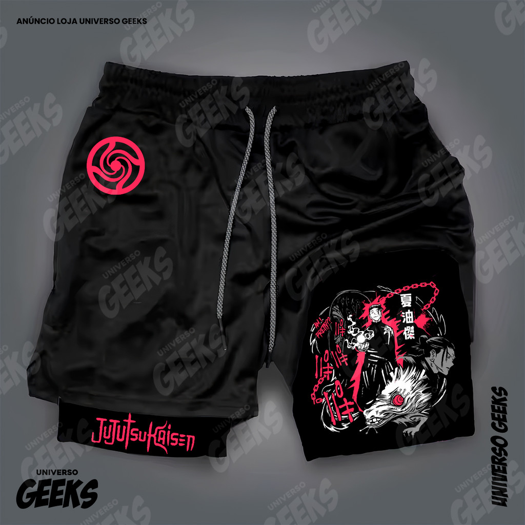 Short 2 em 1 Compressão  Dry-Fit Estampado Satoru Gojo Itadori Sukuna Nobara Maki Jujutsu Kaisen Anime Geek Gym Fitness em Oferta na Shopee