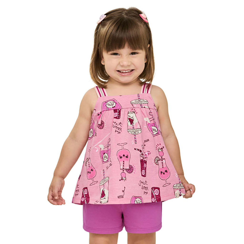 Conjunto Infantil Menina Cotton Leve Elian Rosa