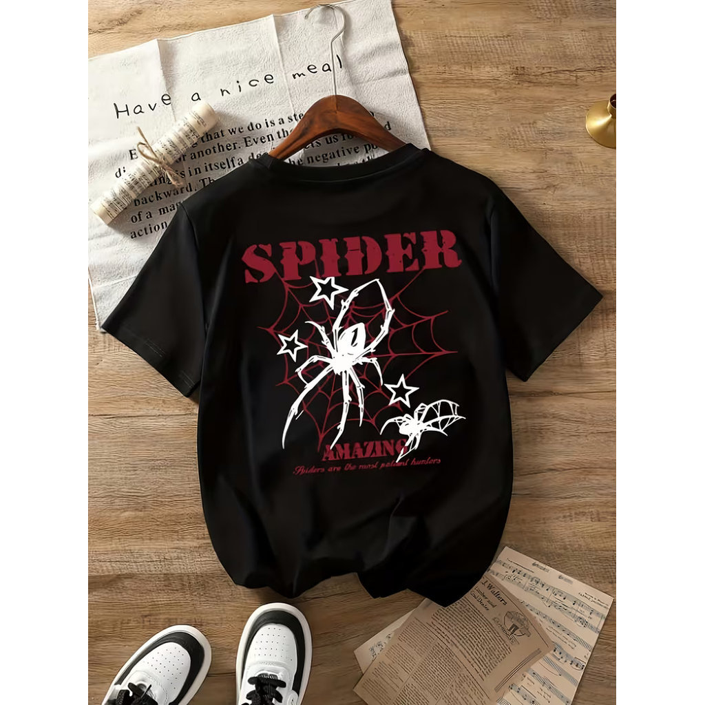Camiseta Algodão Feminina Básica Premium Star Spider Casual Moda Primavera Verão Confortável