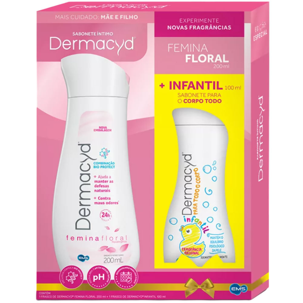 Kit Sabonete Íntimo Dermacyd Femina 200ml + Sabonete Infantil Todo o Corpo 100ml