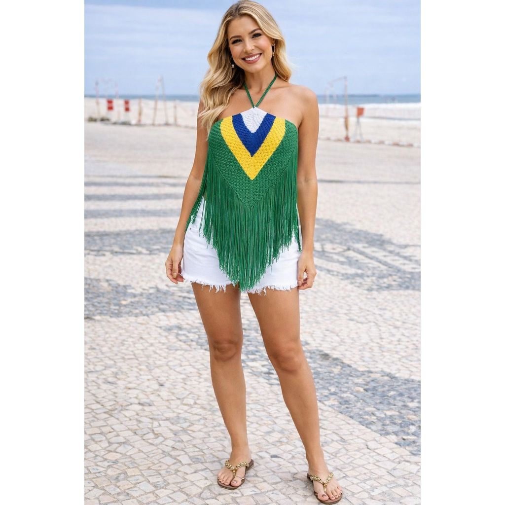 Cropped Brasil  tricô rayon franja