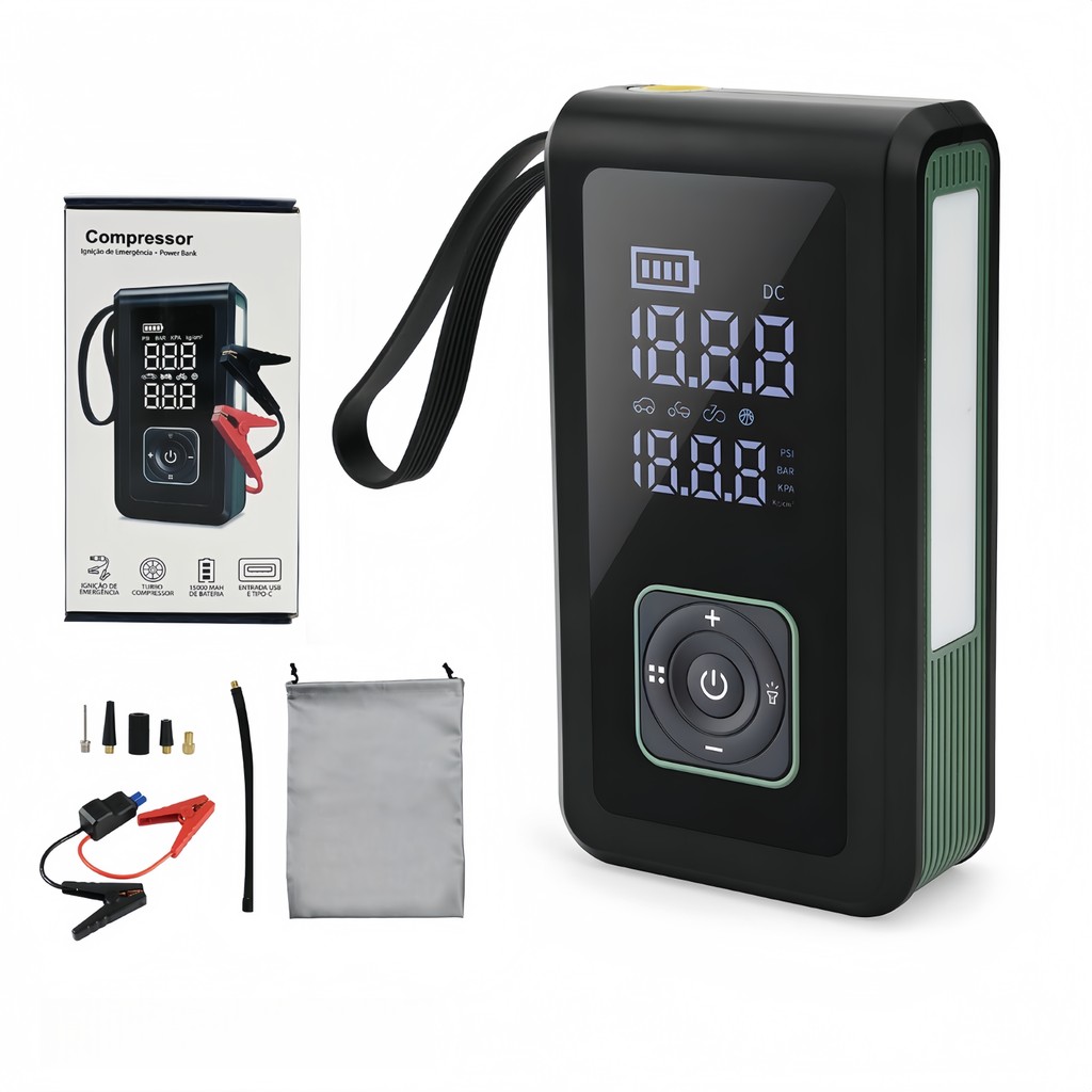 Compressor de Ar Portátil Digital 12V Inflador Pneus Carro Moto Power Bank