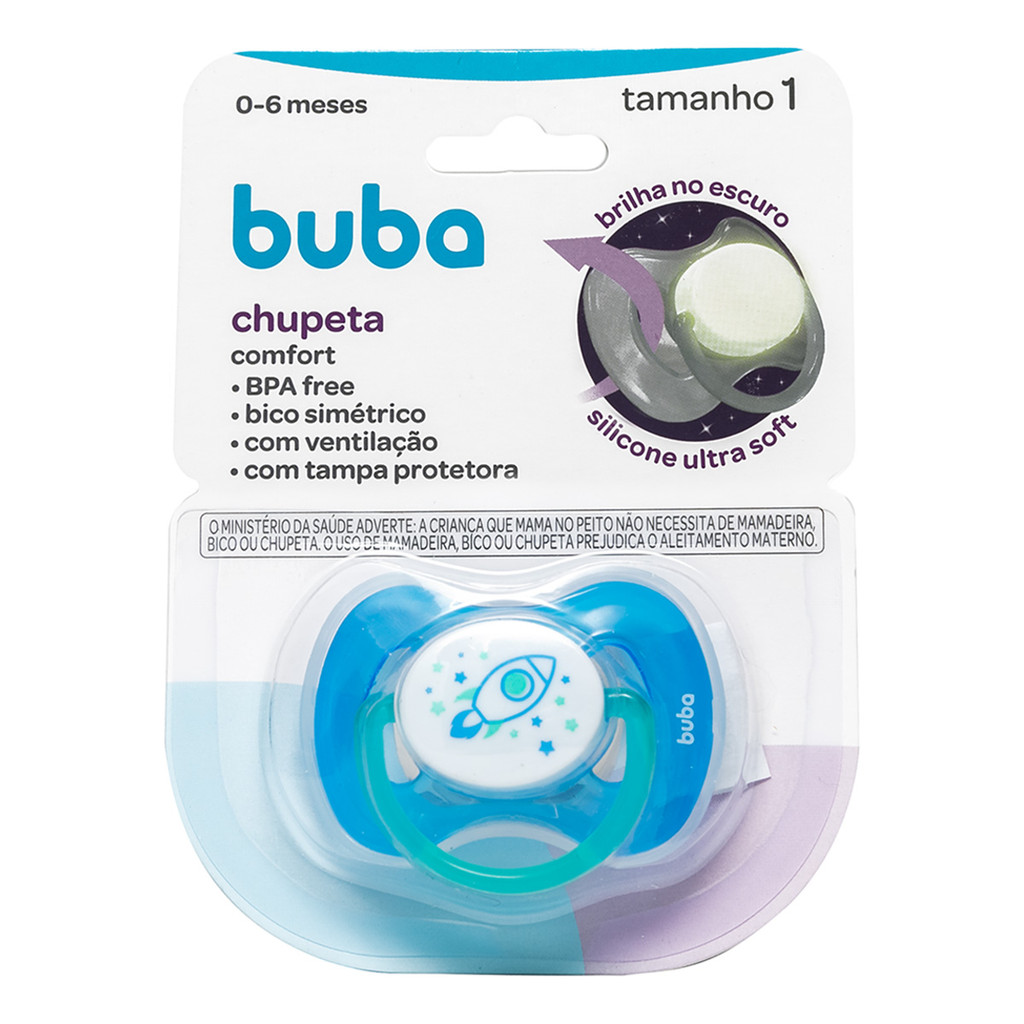 Chupeta Buba Confort Tamanho 1 Noturna Foguete em Oferta na Shopee