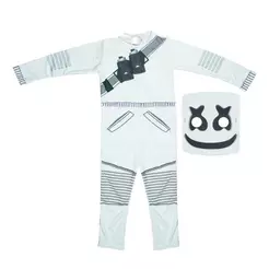 Fantasia MarshMallow DJ Infantil Com Máscara Fortnite de Halloween