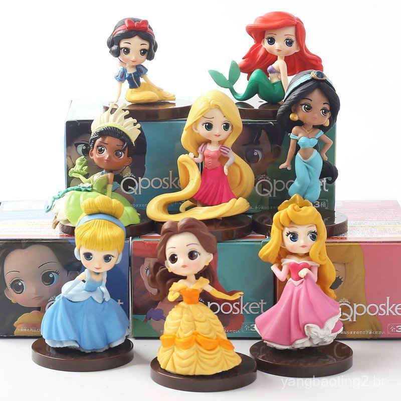 8 Pçs/Set 5-8cm Anime Dos Desenhos Animados Princesa Figura Branca De Neve Rapunzel Cinderela Sereia Ariel Bella Jasmine