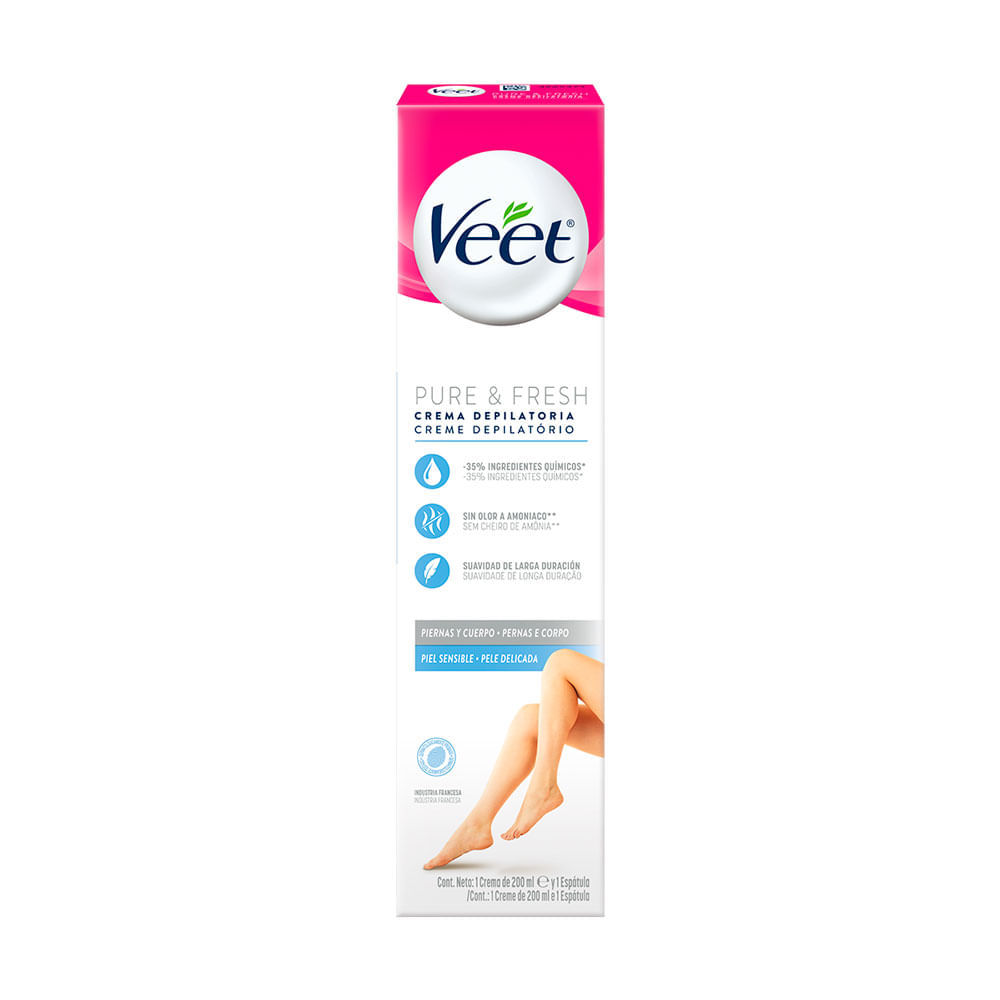 Creme Depilatório Veet Pure & Fresh Pernas e Corpo Pele Delicada 200ml em Oferta na Shopee