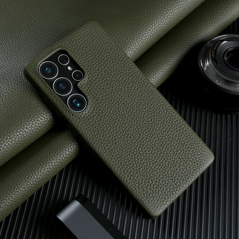 Premium Lichia Padrão Couro Genuíno Capa Traseira Caso Para Samsung Galaxy S25 U