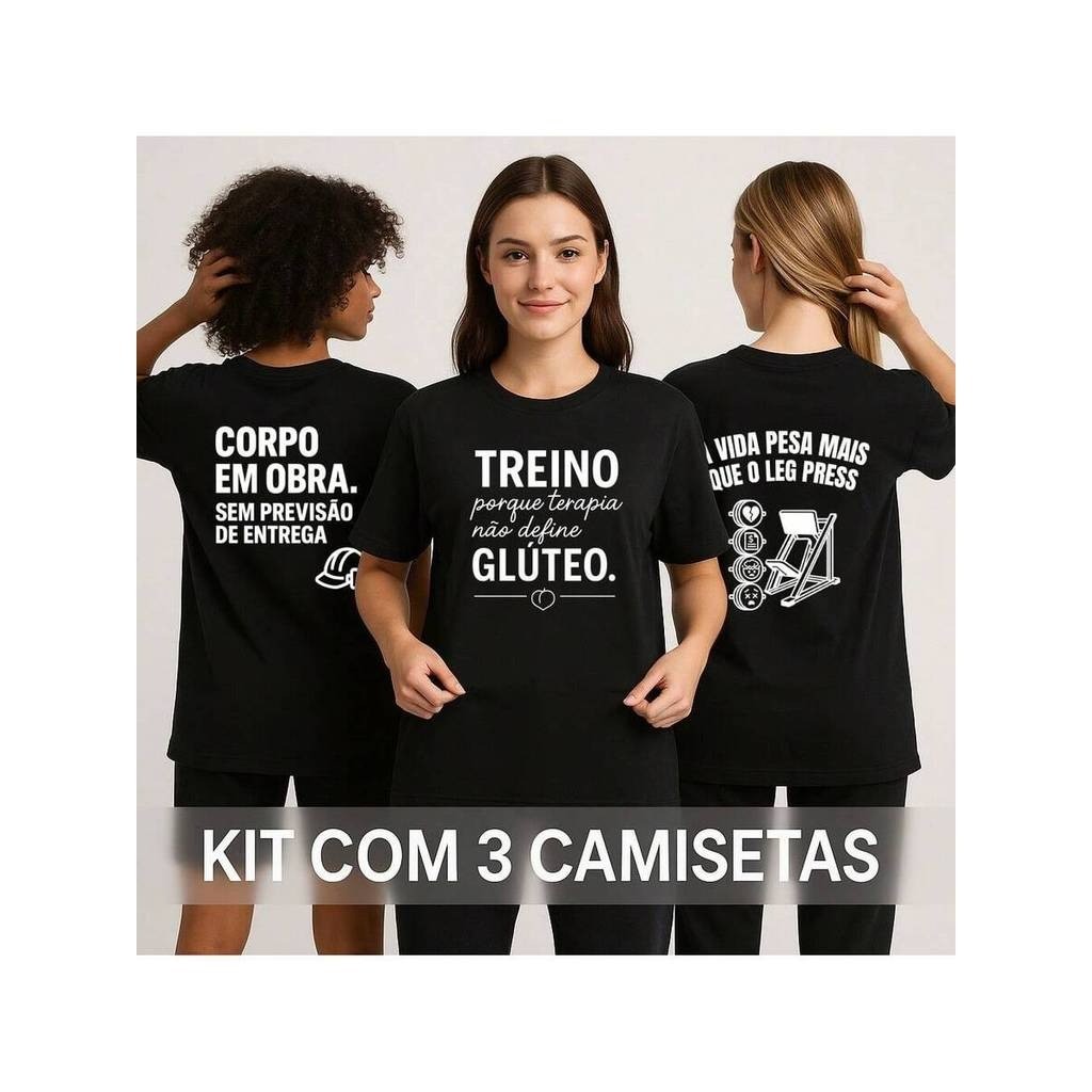 Kit 3 Camisetas Femininas de Academia Caimento Largo e Comprido Estilo Oversized 100% Algodão Blusa de Academia