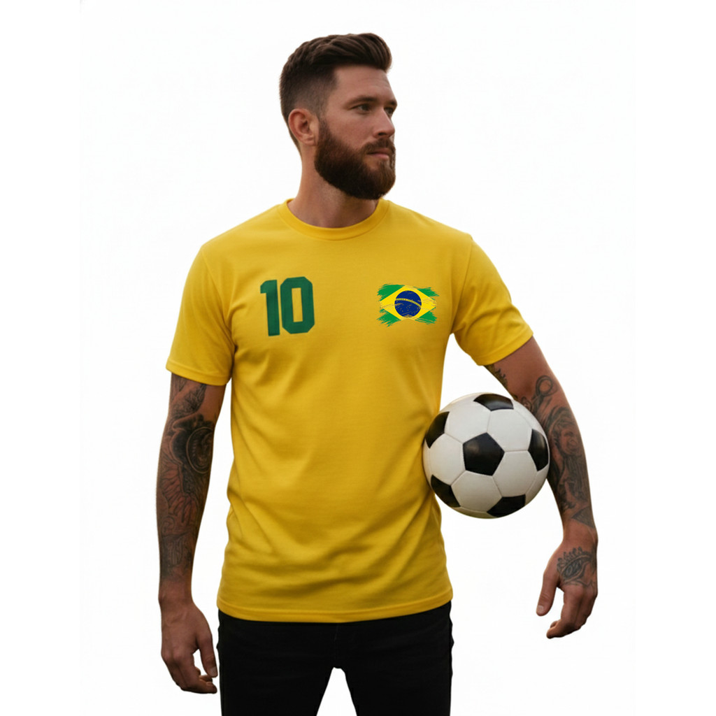 Camiseta Brasil Masculino Amarelo Camisa Futebol Copa Casual Confortável