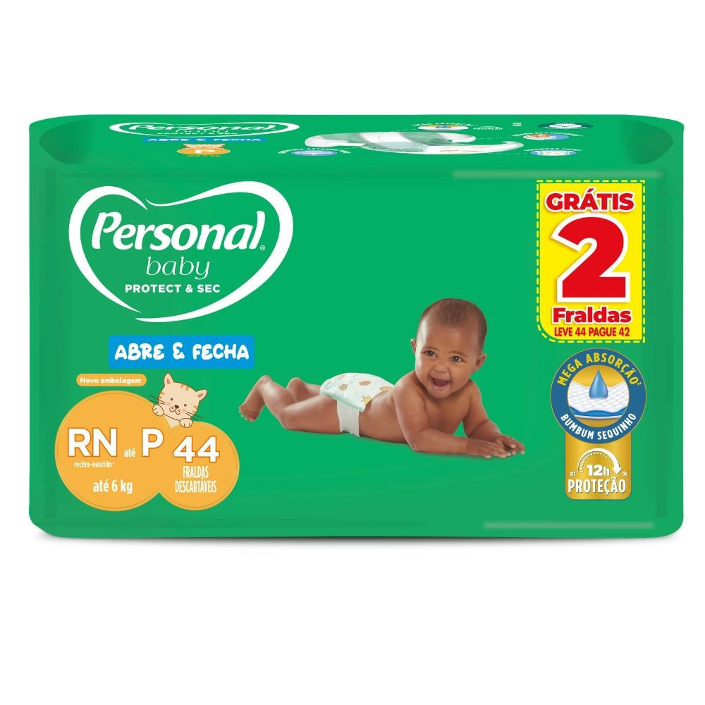 Fralda Personal Baby Protect & Sec Abre e Fecha P 44 Unidades em Oferta na Shopee