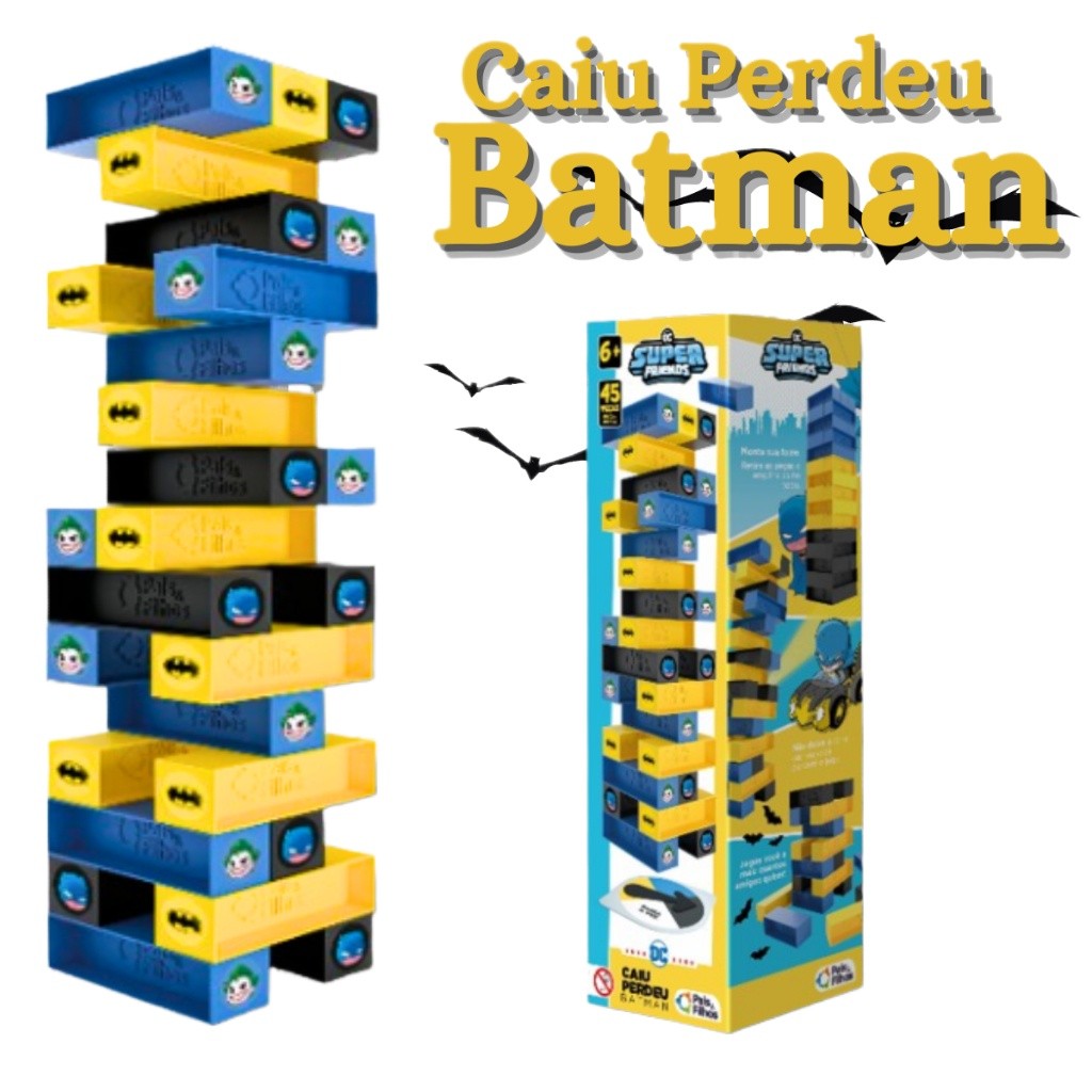 Jogo Caiu Perdeu Batman Nova Edição Com 45 Blocos Coloridos - Desenvolve a Coordenação Motora