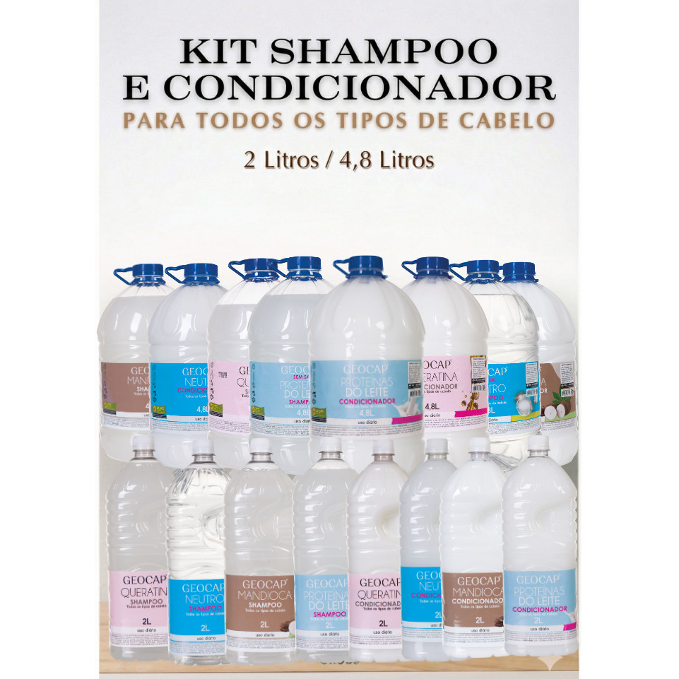 Kit Shampoo e Condicionador Para Todos os Tipos de Cabelos 2 Litros / 4,8 Litros Geocap