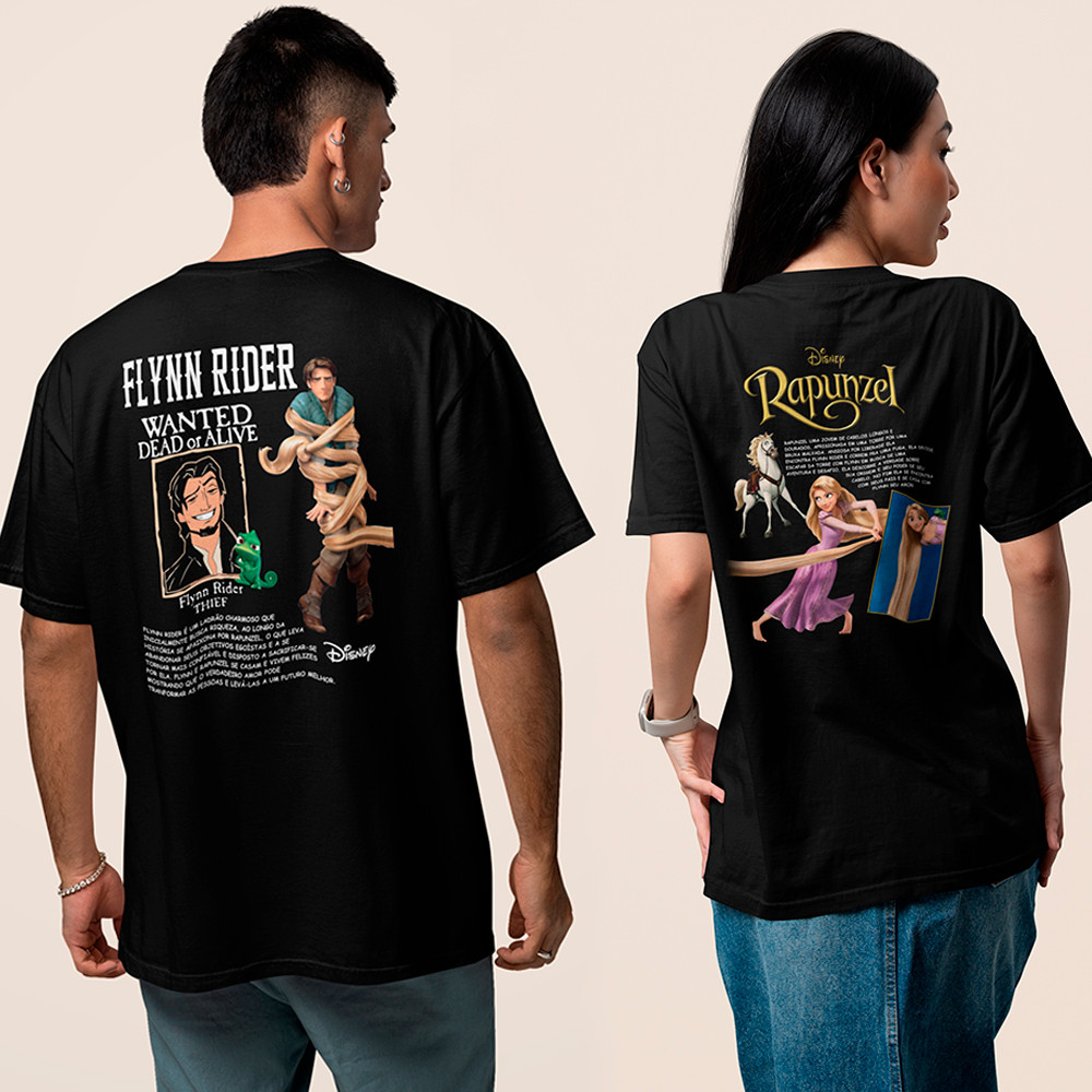 Kit Casal Namorados Camisa Rapunzel E Flynn Rider Camiseta Algodão Premium Blusa Fio 30.1