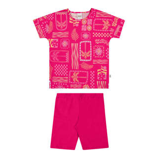 Conjunto Infantil Menina Tropical Geométrico Elian Rosa em Oferta na Shopee