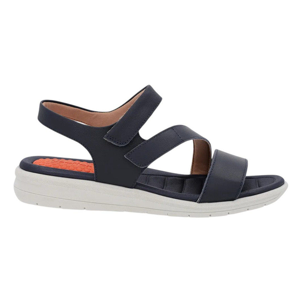Sandália Feminina Couro Azul Ajuste Fecho Flex Confortável Leve Casual Elegante Moda Feminina