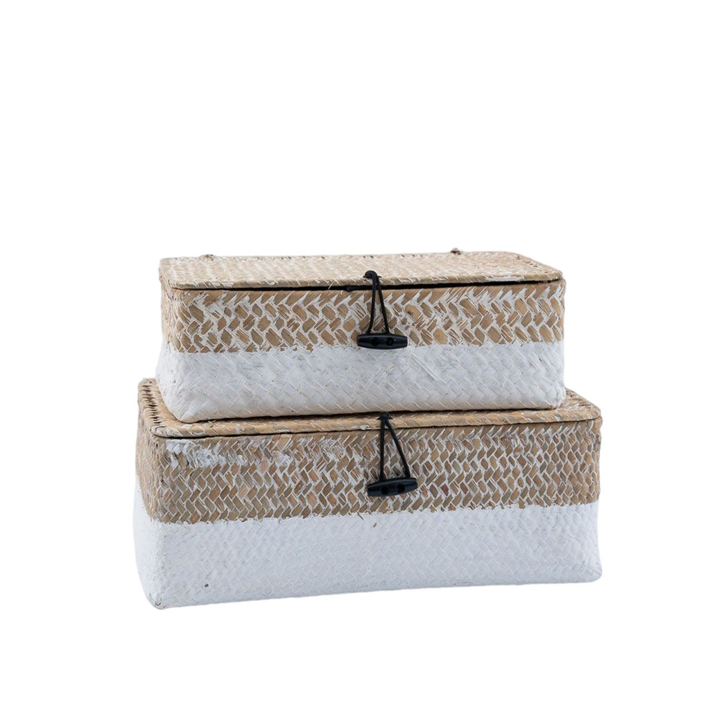 Kit 2 Caixas Organizadoras Armazenamento Decorativa Palha Seagrass - Oikos em Oferta na Shopee