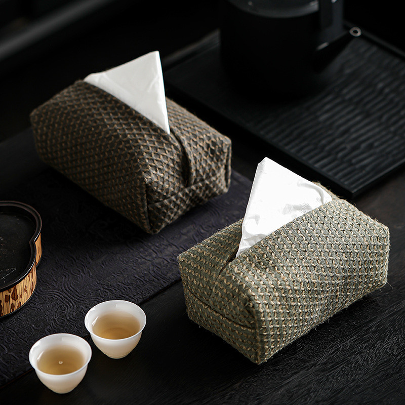 Imagem Caixa de tecido Zen japonês, tecido de linho de algodão retrô b & b, caixa de papel para Hotel, sala de estar, mesa de c