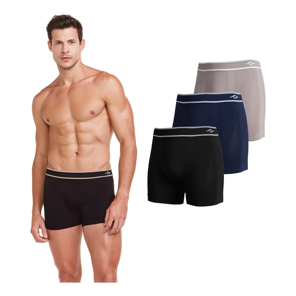 Kit 3 Cuecas Boxer Masculina Plié Microfibra Sem Costura Personal Fit Conforto Para Dia A Dia