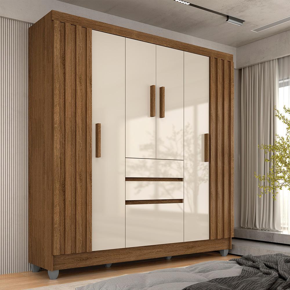 Roupeiro Ripado Casal 7 Portas 2 Gavetas Daiana Freijó/off - M.a em Oferta na Shopee
