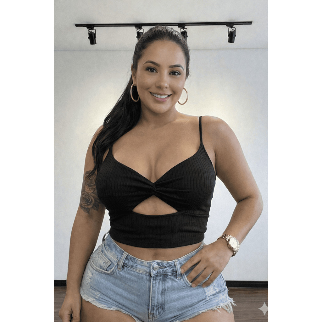 Cropped feminino canelado premium  Alcinha Top Faixa Tendência Gringa Verão - Não Transparece
