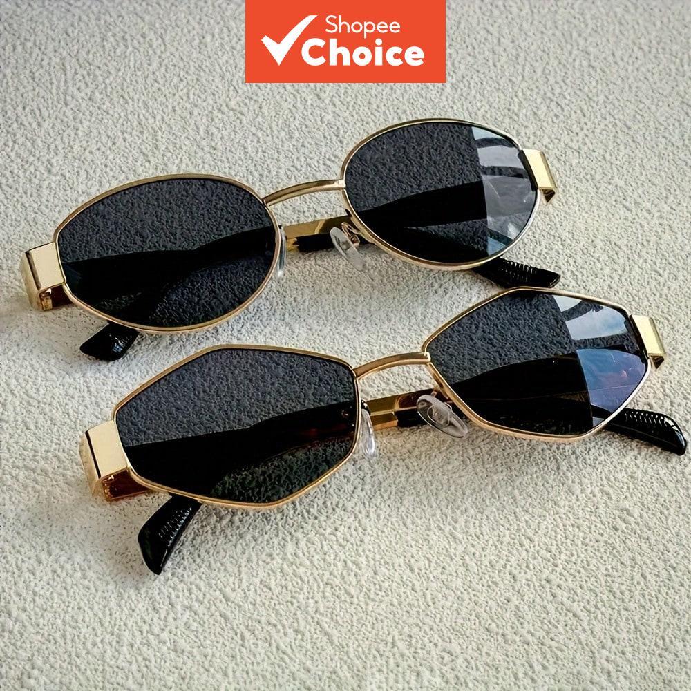 2/1 Par De Óculos De Sol Ovais UV400 Com Armação De Metal Dourado Para Homens E Mulheres , Presente De Natal , Da Moda em Oferta na Shopee