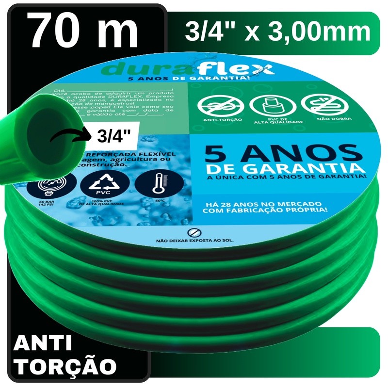 Mangueira Jardim Resistente 70Metros 3/4" x 3mm Verde Profissional