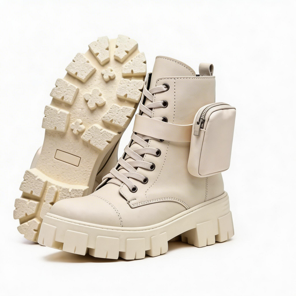 Coturno Feminino off White com bag lateral Tratorado