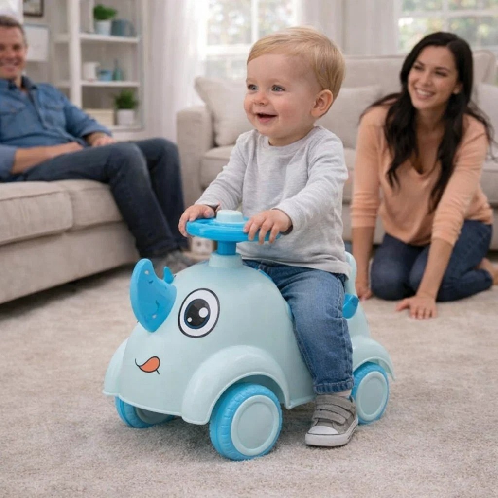 Andador Infantil Rinoceronte Azul Brinquedo Motinha Carrinho Criança Presente