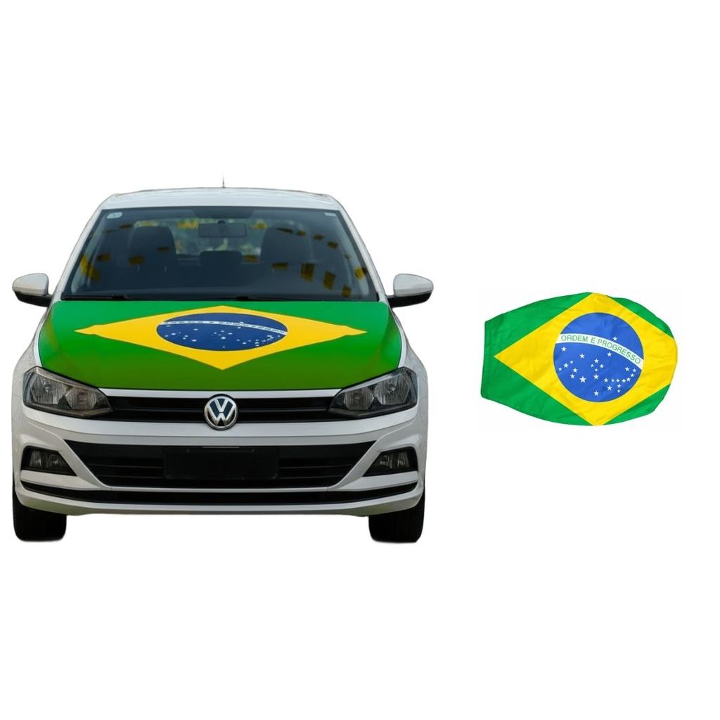 Kit Bandeira Brasil Capô Carro Capa Retrovisor Torcedor Futebol Campeonato Internacional Seleção Copa Do Mundo Decorativ