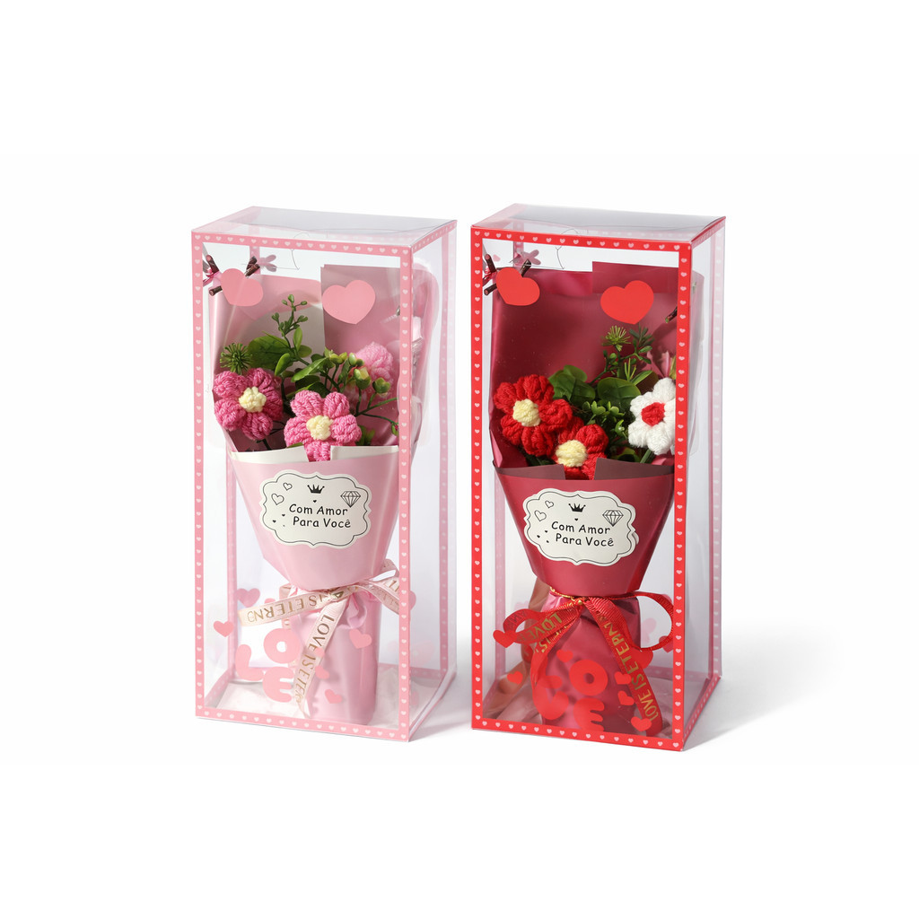 Buquê de Flores em Crochê com Embalagem Presenteável – Presente Romântico Dia dos Namorados, e mães em Oferta na Shopee