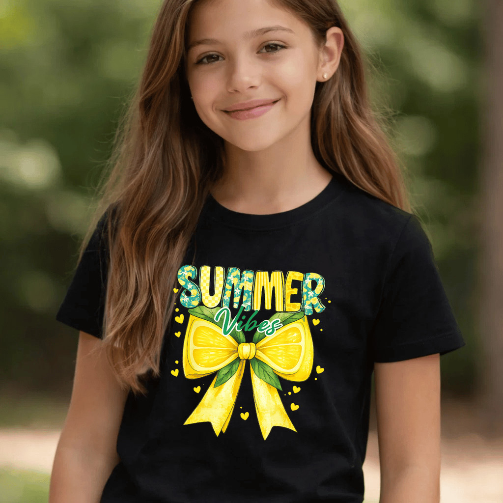 Camiseta Infantil Estampada Criança Summer Vibes 100% Básica Manga Curta Unissex Masculina e Feminino Básica
