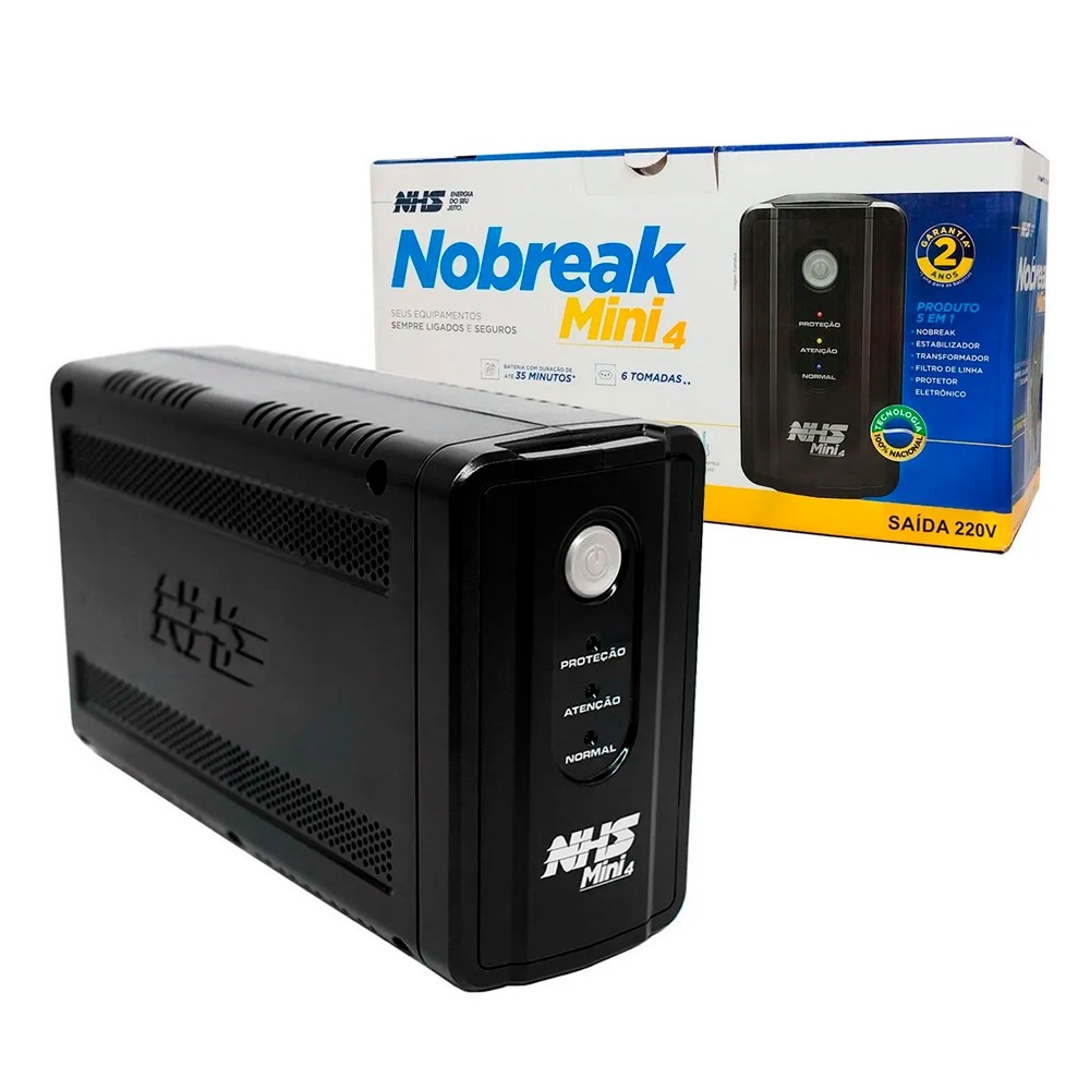 Nobreak NHS Mini 4 90.B1.007101 Entrada Bivolt Saída 220V (700VA/b.7Ah) em Oferta na Shopee