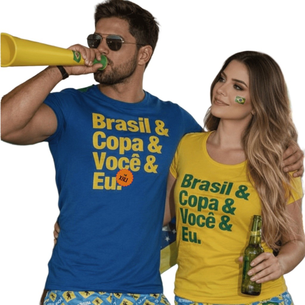 Kit 2 Camisetas Casal Brasil Copa Personalizada | Kit Unissex | Feminino e Masculino Copa do Mundo