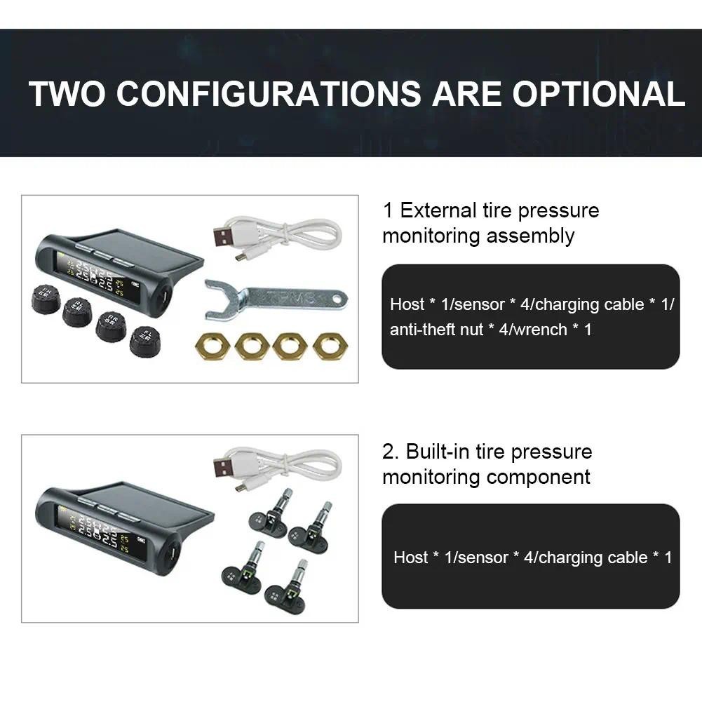 Sensor Digital De Pressão Dos Pneus , Energia Solar , Sensores Externos Internos , Carregamento USB Para Carro , Veículo