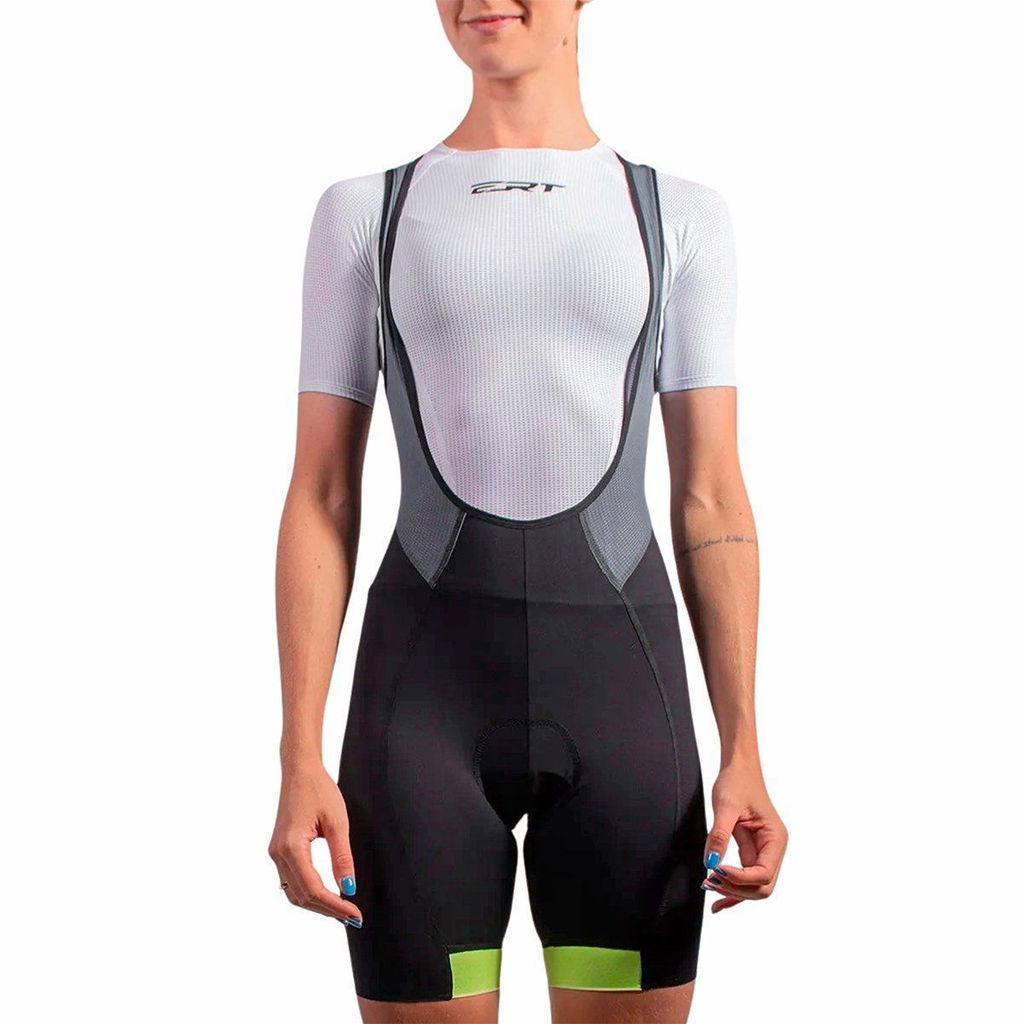 Bretelle de Ciclismo ERT Lady Gel com Zíper Feminino Preto e Amarelo