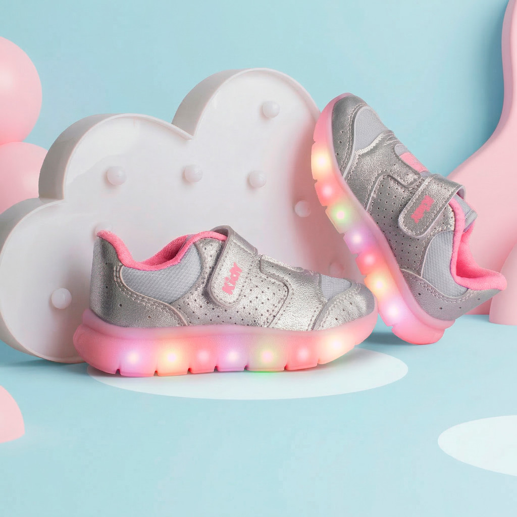 Tênis Infantil Menina Kidy Flex Light Prata Luz De Led Pisca Pisca Calce Fácil Moderno Leve Brilho em Oferta na Shopee