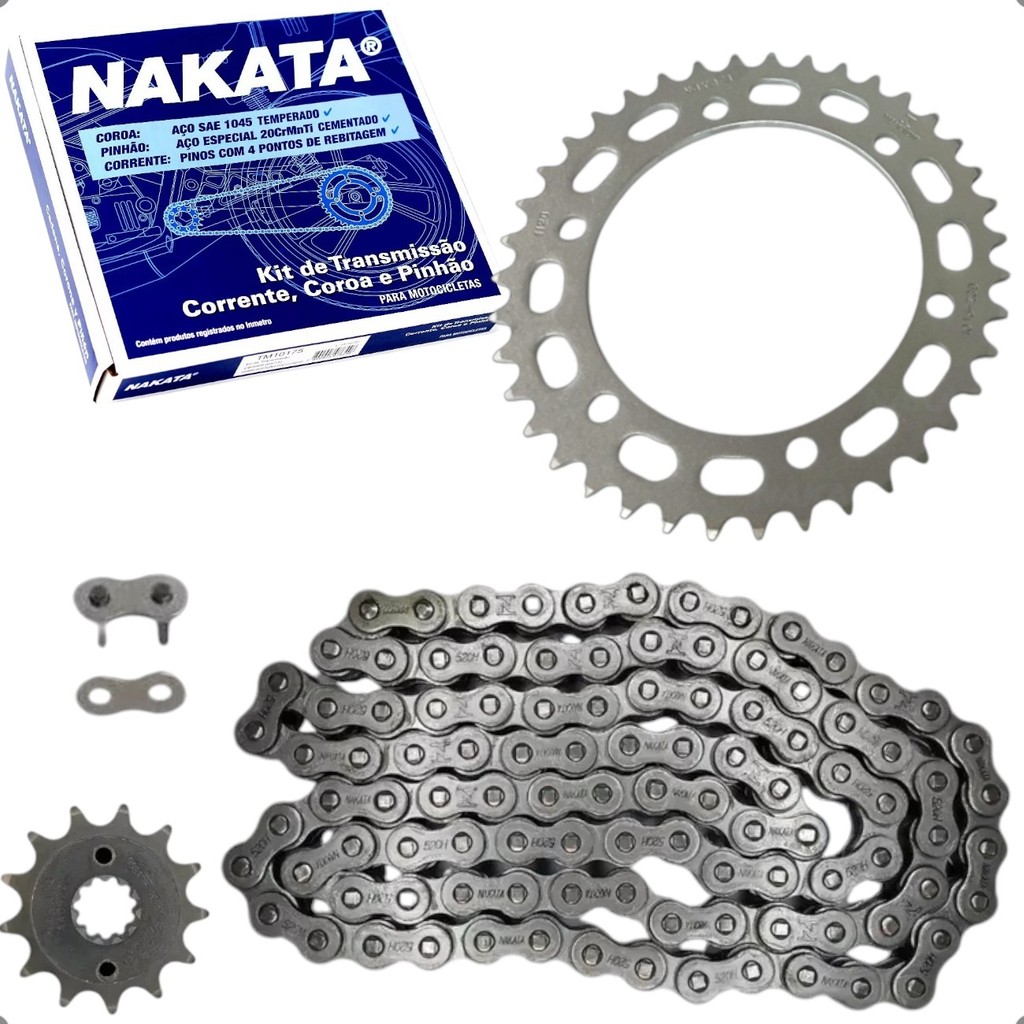 Kit Transmissao Relação Coroa Pinhao Corrente C/ oring Nakata Honda XRE 300 2009 A 2021