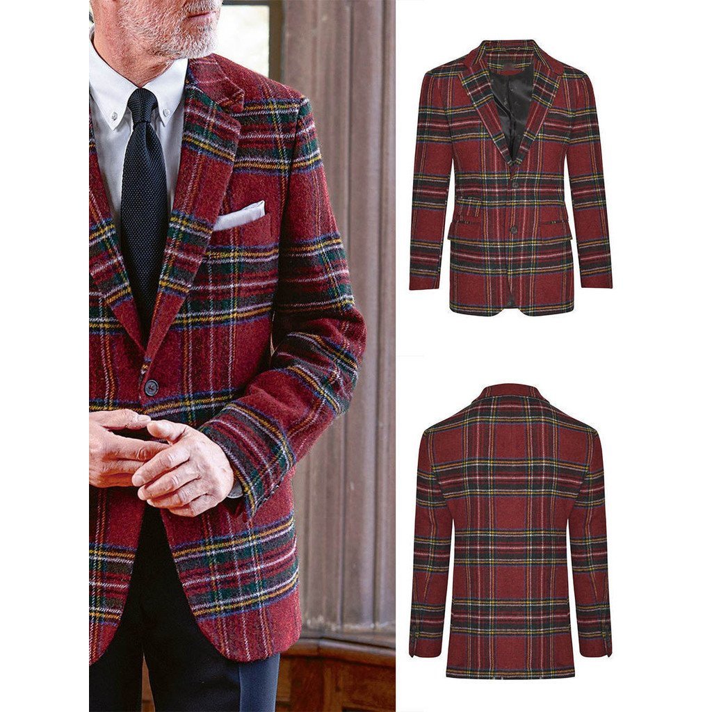 Diretamente do fabricante, blazer masculino xadrez retrô europeu e americano, slim-fit, com tema natalino, para outono e