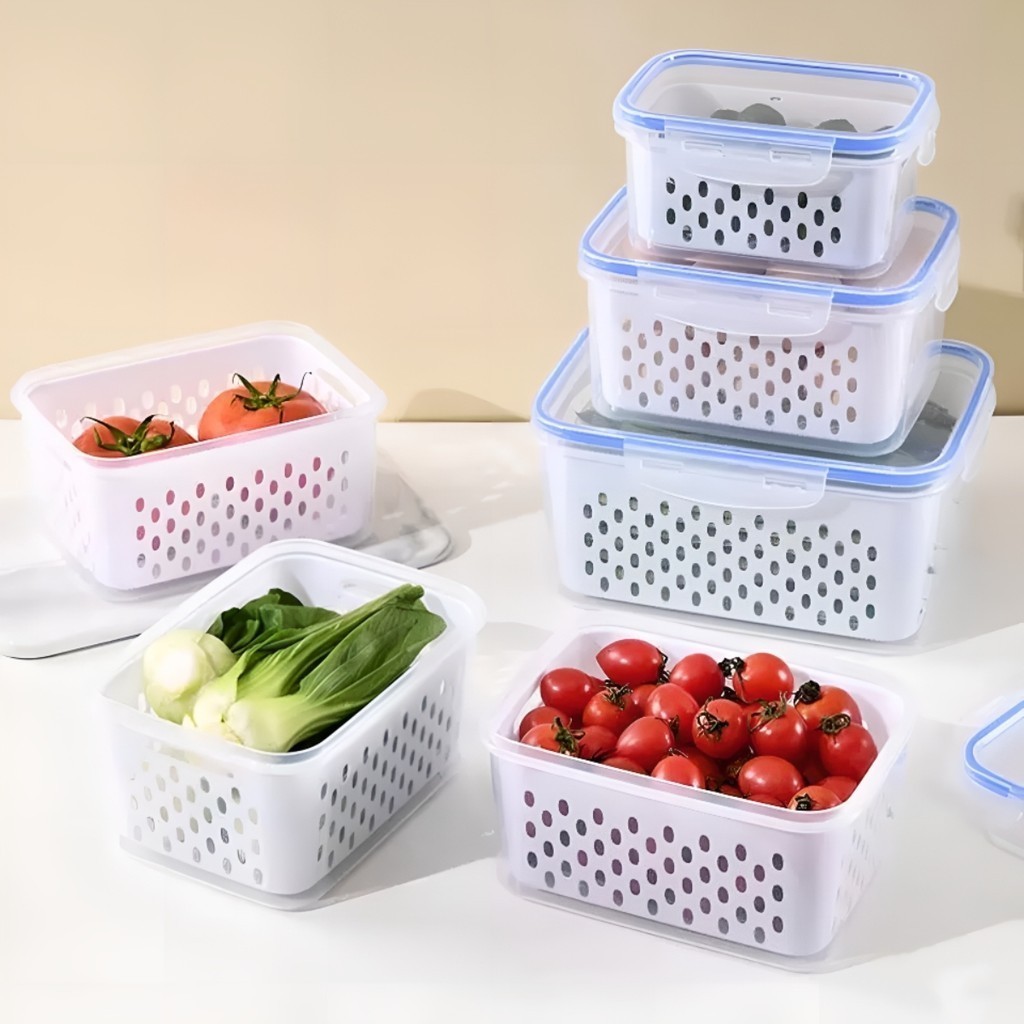 Kit 3 Organizadores com tampa Potes Hermetico Geladeira 850ML/1750ML/3300ML Alimentos Vegetais cozinha