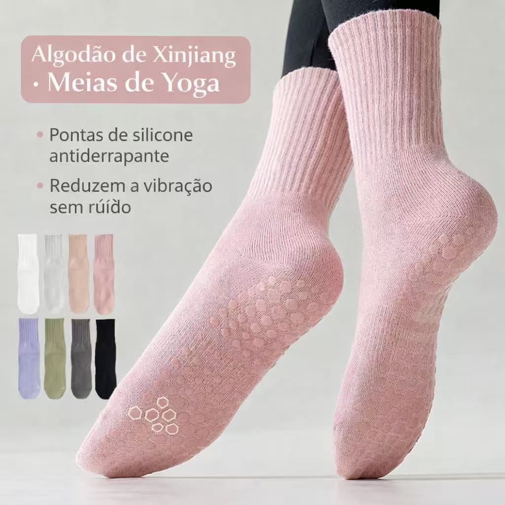 MODA Meias De Ioga Antiderrapantes Profissionais Femininas Fitness Listradas Respiráveis De Cano Médio Para Pilates NOVA